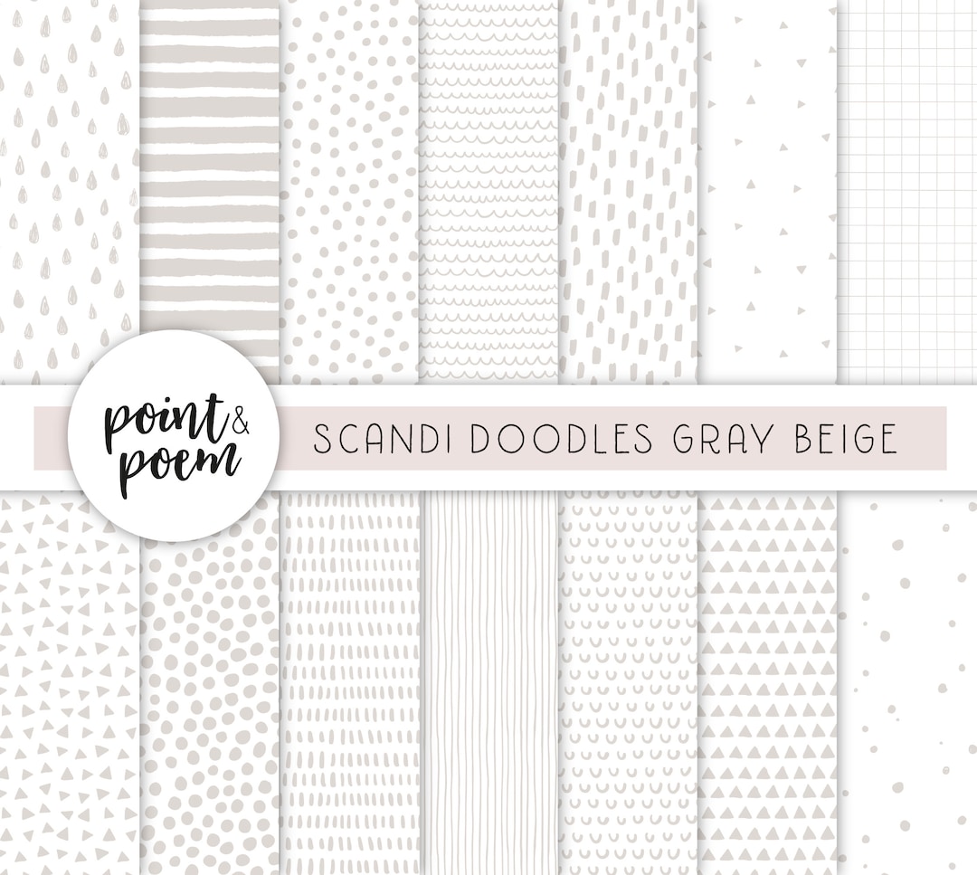 Doodle Scandinavian Digital Papers, Beige & White Digital Paper Pack ...