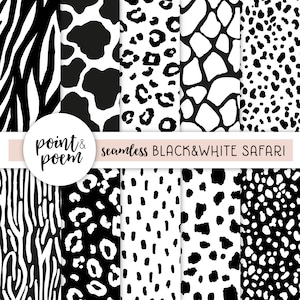 Stampe animalier Carte digitali senza cuciture, Carte digitali Safari in bianco e nero, Pacchetto di carta digitale Leopard Cheetah Zebra, Uso commerciale