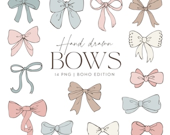Bow clip art, Pink Beige Blue Boho Scandi Bows, Hand drawn bow clip art, Ribbon Clip Art, baby girl, ribbon graphic, commercial use