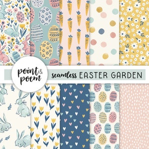 Ostern Digitale Papiere, Frühling Digitale Papiere, Doodle Hasen und Blumen, Rosa Blau Digitales Papier, handgezeichnete Muster, kommerzielle Nutzung