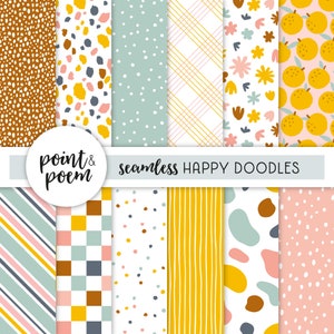 Papel digital abstracto moderno / Happy Doodles Seamless Digital Paper / Boho Digital Scrapbooking Paper / Instant Download Uso comercial