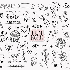 Doodles Hand Drawn clip art commercial use, bullet journal clipart, floral clipart, heart doodle, Valentine's Day clipart, planner icons image 1