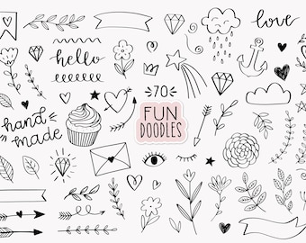 Doodles Hand Drawn clip art commercial use, bullet journal clipart, floral clipart, heart doodle, Valentine's Day clipart, planner icons