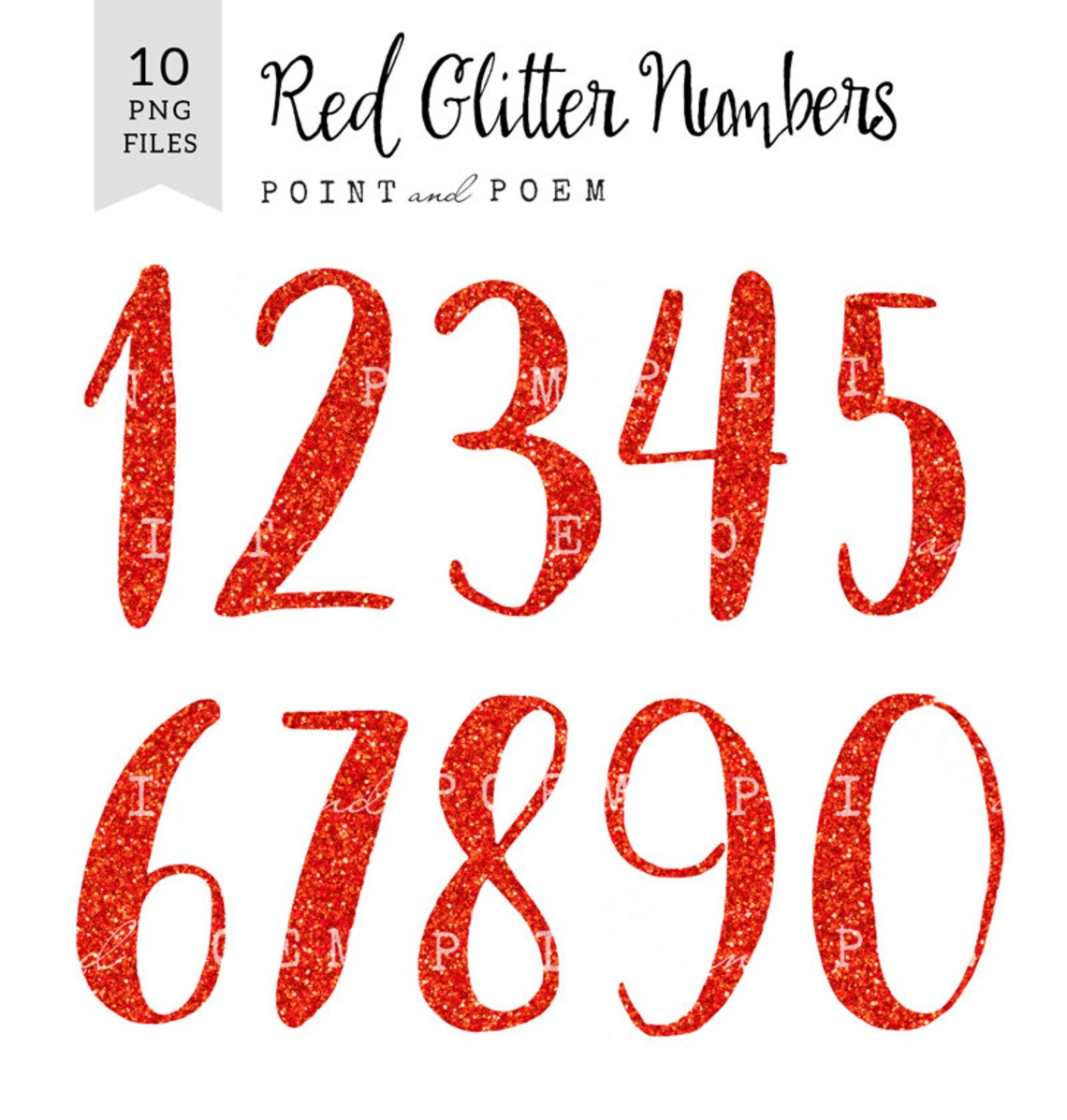 Numbers Clip Arts Red Glitter cliparts Hand Painted | Etsy