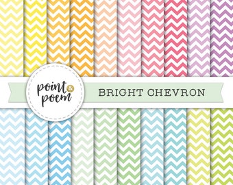 Chevron Digital Paper, Rainbow Chevron Backgrounds, Zig Zag, Bright Colors, Scrapbooking - Commercial Use