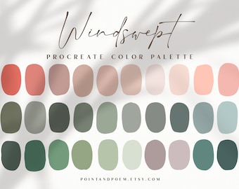 Procreate Color Palette | Color swatches | Windswept | Pastel Boho Green Pink | iPad lettering, illustration, procreate tool, digital art