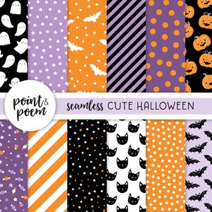 Cute Halloween Seamless Digital Paper, Black Purple Orange, digital scrapbooking paper, printable, clipart, background  - Commercial Use
