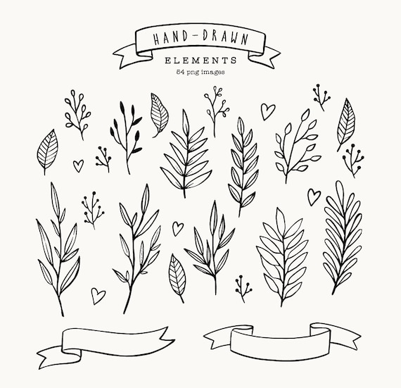 Hand drawn elements, branches, leaves, laurels, chalkboard floral clipart, rustic wedding , floral design elements - Commercial Use