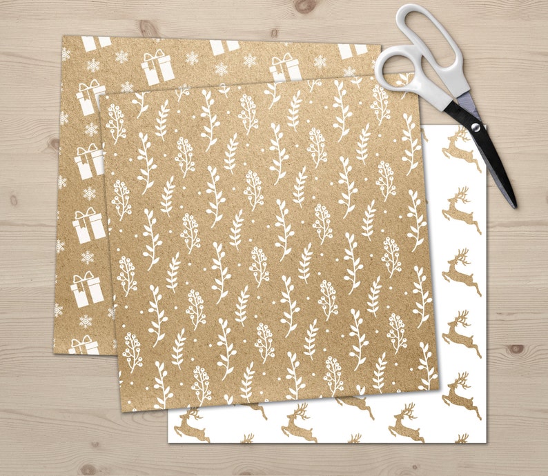 Commercial Use White Kraft Christmas Christmas Digital Paper Shabby Vintage Backgrounds Patterns Printables
