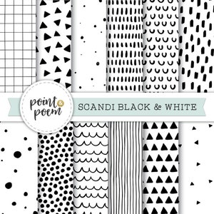 May include: Set of ten black and white digital paper patterns. The patterns include grid, triangles, dots, waves, lines, and more.