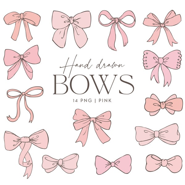 Bow clip art, Pink Bows, Hand drawn bow clip art, Ribbon Clip Art, baby girl, ribbon graphic, scrapbooking, commercial use