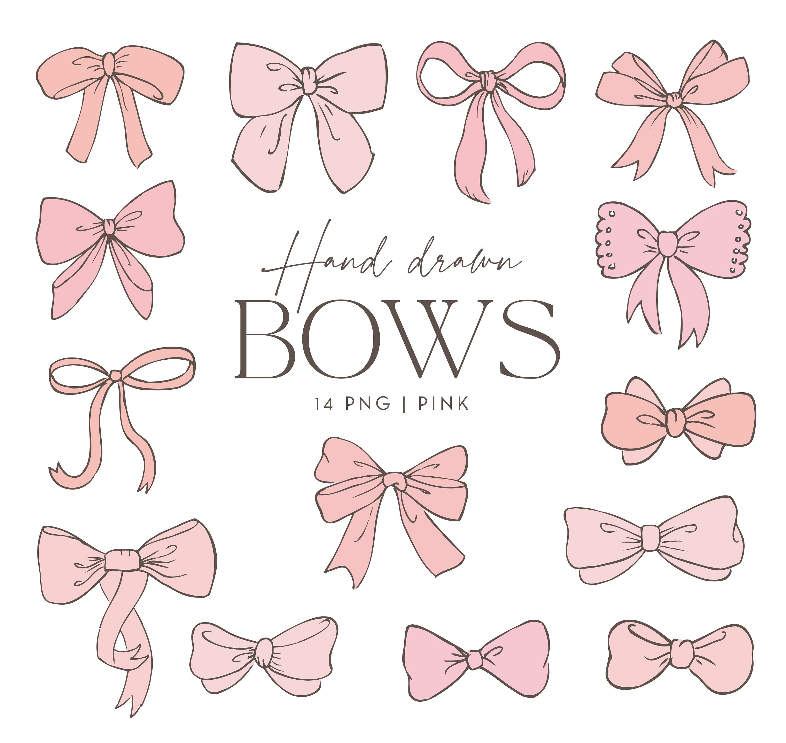 Bow Clip Art Pink Bows Hand Drawn Bow Clip Art Ribbon Clip Etsy