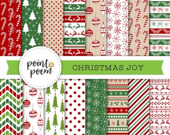 Christmas Digital Paper, Red Green Paper Set, Nordic Christmas, Scandinavian, Winter Holidays - Commercial Use