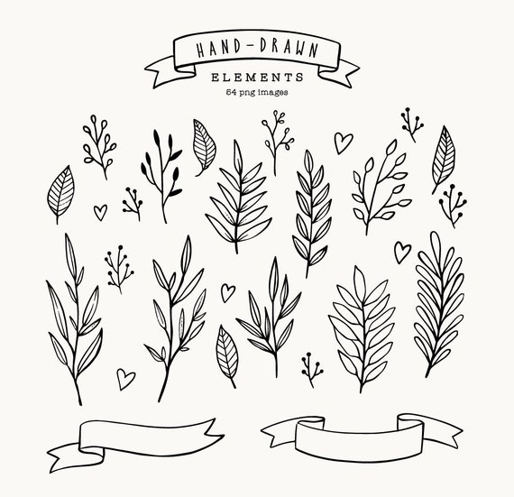 Hand Drawn Clipart Commercial Use Branches Leaves Banners Etsy