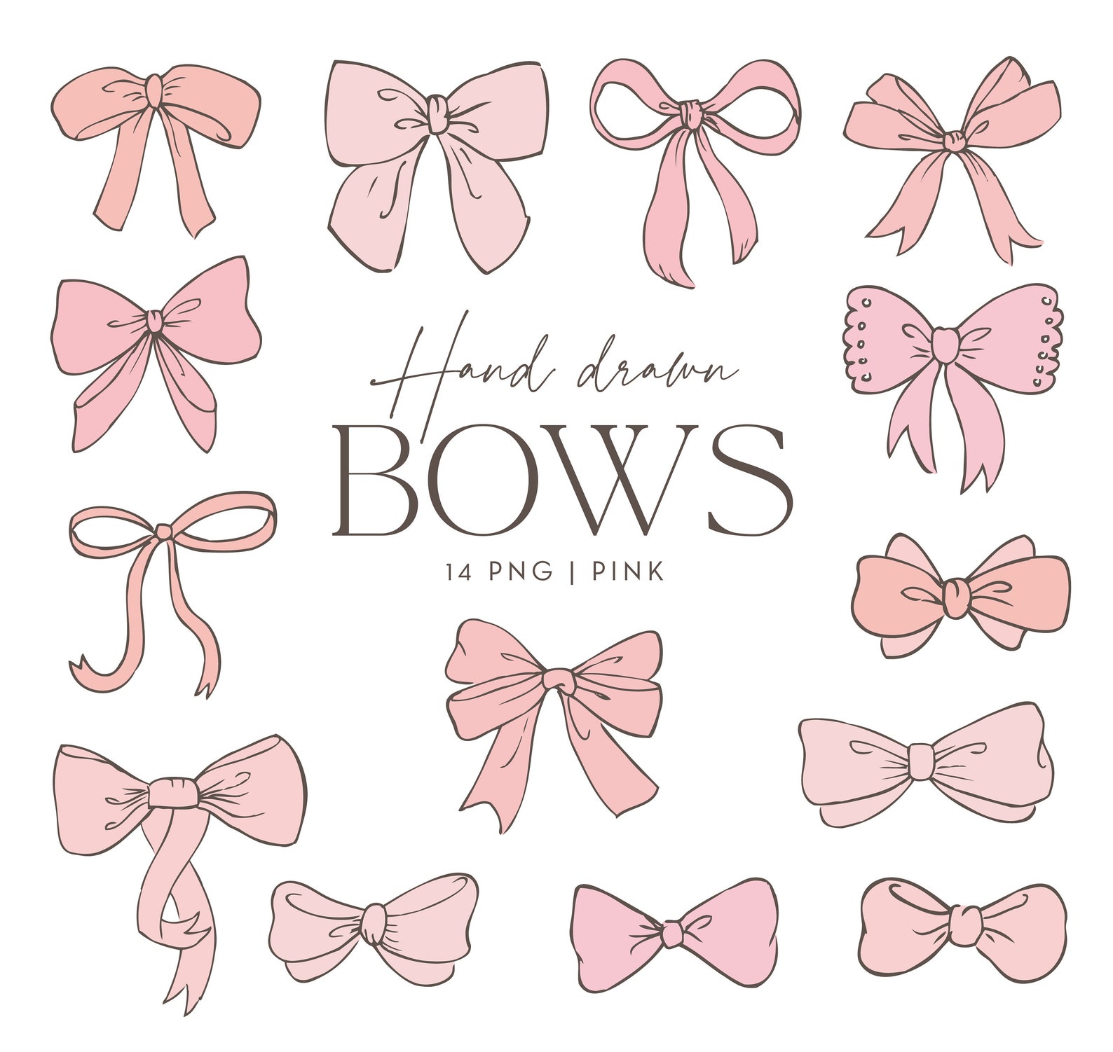 Bow clip art Pink Bows Hand drawn bow clip art Ribbon Clip Etsy