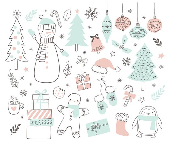 Imágenes prediseñadas Navidad Doodle Winter Clipart Etsy