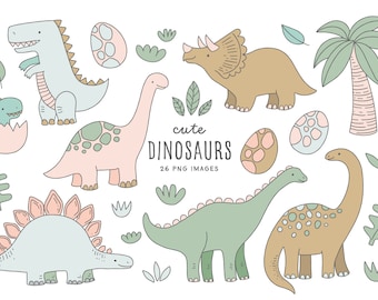 Dinosaurier Clipart - süße Dino von Hand gezeichnet - Triceratops Pterodactyl Ei - digitale Scrapbooking - Kawaii Clipart - digitaler Download