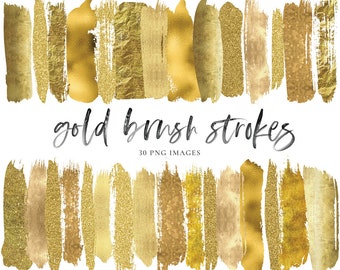 Gold Brush Strokes clipart, Gold glitter brush strokes, Gold foil brush strokes, gold metallic clipart, gold design elements, gold logo