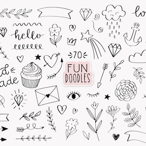 Doodles Hand Drawn clip art commercial use, bullet journal clipart, floral clipart, heart doodle, Valentine's Day clipart, planner icons image 2