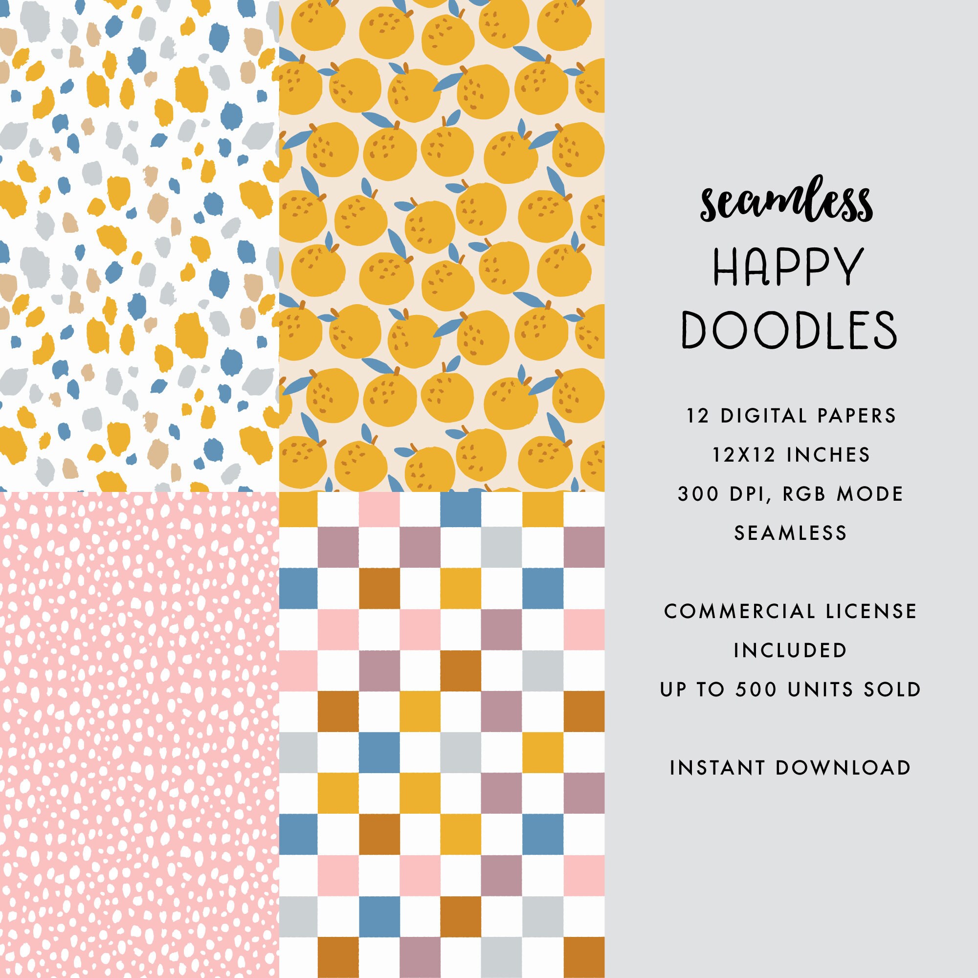 Modern Abstract Digital Paper | Happy Doodles Seamless Digital Paper ...