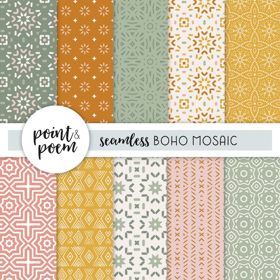 Boho Digital Paper | Mosaic Seamless Digital Paper | Earth Tones Paper | Digital Scrapbooking Paper | Instant Download Commercial Use