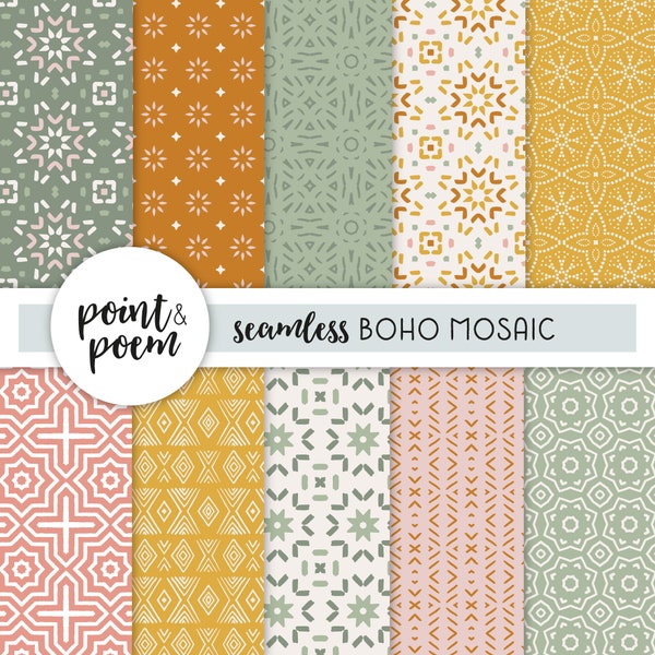 Boho Digital Paper | Mosaic Seamless Digital Paper | Earth Tones Paper | Digital Scrapbooking Paper | Instant Download Commercial Use