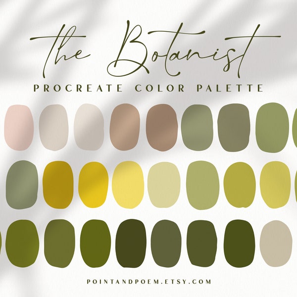 Procreate Palette | Color swatches | The Botanist | Botanical Green Foliage | iPad lettering, illustration, procreate tool,digital art