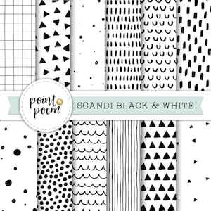 Pack de papier numérique noir et blanc, motifs scandinaves Doodle, papiers numériques, papier Scrapbooking, motif dessiné à la main, téléchargement numérique