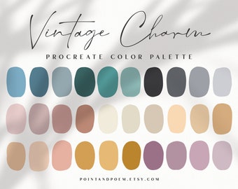 Procreate Color Palette | Color swatches | Vintage Charm | Pastel Soft Boho | iPad lettering, illustration, procreate tool, digital art