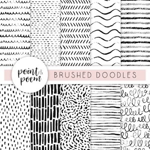 Carte digitali, Black & White Digital Paper Pack, Paint Brush Ink Doodle Patterns, Digital Scrapbooking Paper - Commercial Use