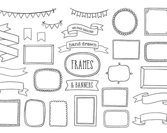 Hand Drawn Design Elements commercial use clipart - frames, borders, ribbons and banners, bunting, doodle illustrations