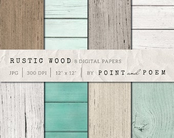 Wood Digital Paper, Wood Backgrounds, Rustic Wood Paper, Distressed Wood Teal, Wood Textures,  Brown, Grey, Commercial Use, Instant Download