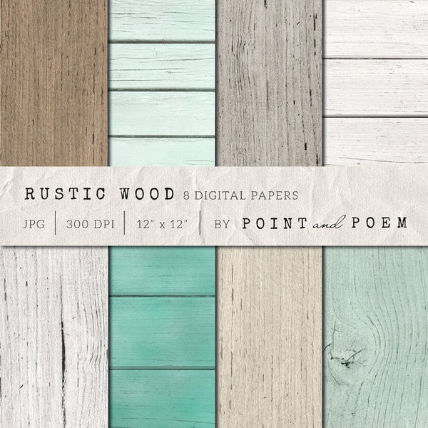 Wood Digital Paper, Wood Backgrounds, Rustic Wood Paper, Distressed Wood Teal, Wood Textures,  Brown, Grey, Commercial Use, Instant Download