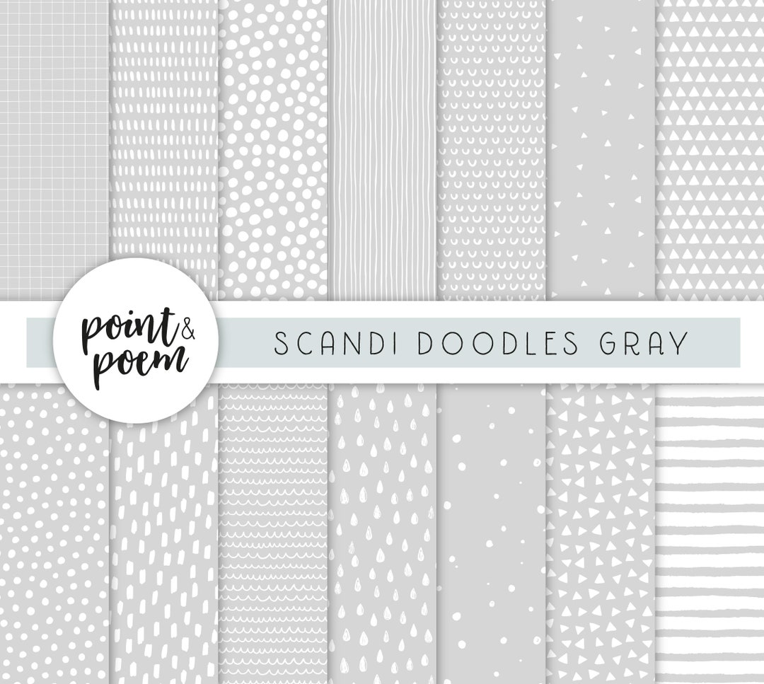 Doodle Scandinavian Digital Papers, Gray & White Digital Paper Pack ...