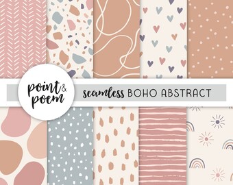 Boho Doodle Seamless Digital Papers, Earth Tones Boho Digital Paper Pack, Hand drawn Patterns, Digital Scrapbooking Paper, Commercial Use