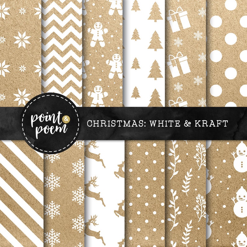 Commercial Use White Kraft Christmas Christmas Digital Paper Shabby Vintage Backgrounds Patterns Printables