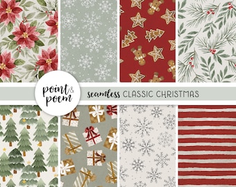 Papel digital de Navidad, Patrones sin costuras navideños de acuarela, Patrones de repetición de vacaciones de invierno, Álbum de recortes digital, Uso comercial