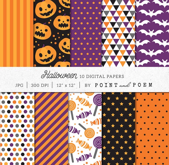Halloween Digital Paper, digital scrapbooking paper 12x12, halloween printable, background, pattern - Commercial Use