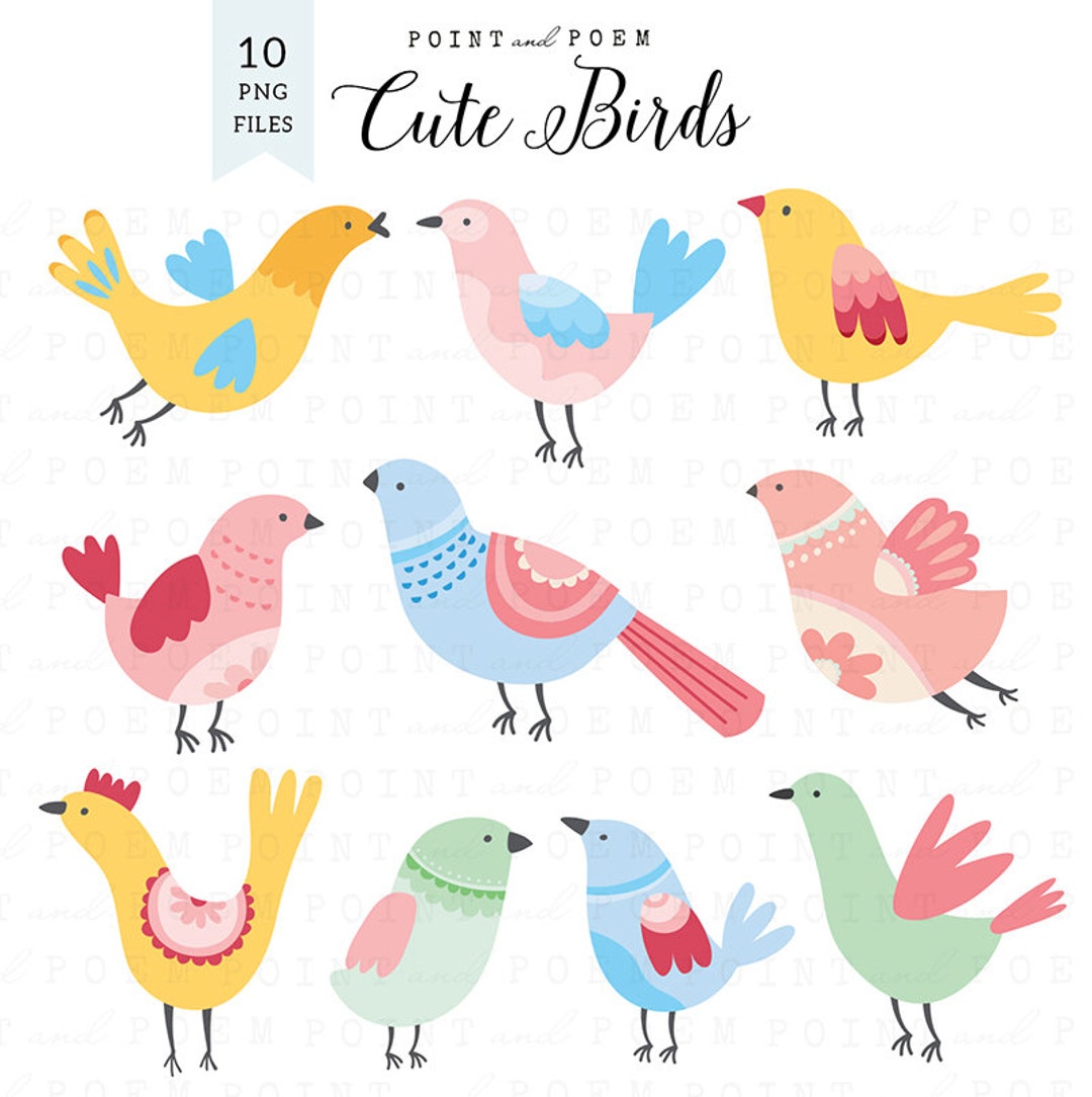 Bird Clip Art Cute Birds Clipart Bird Illustration Card - Etsy