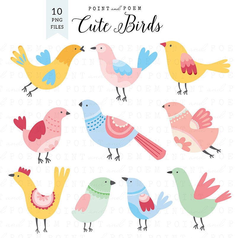 Bird Clip Art Cute Birds Clipart Bird Illustration Card Etsy Bird Clip Art Cute Birds Clipart Bird Illustration Card Etsy