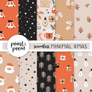 Christmas Digital Paper, Minimal Neutral Scandi Christmas Digital Papers, Red Beige Holidays Patterns, Digital Scrapbooking, Commercial Use