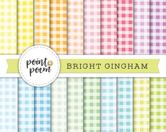 Gingham Digital Paper, Rainbow Backgrounds, Pastel Bright Colors Scrapbooking, Crafts - Commercial Use