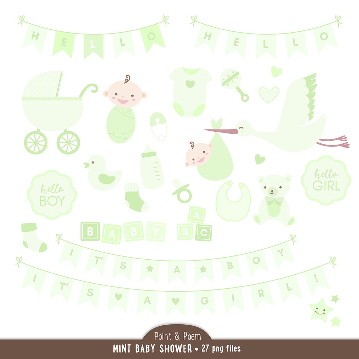 Baby Shower Clip Art Mint Baby Boy clipart Girl Green Baby | Etsy