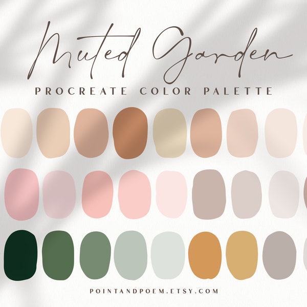 Procreate Palette | Color swatches | Muted Garden | Warm Pastel Boho | iPad lettering, illustration, procreate tool, digital art