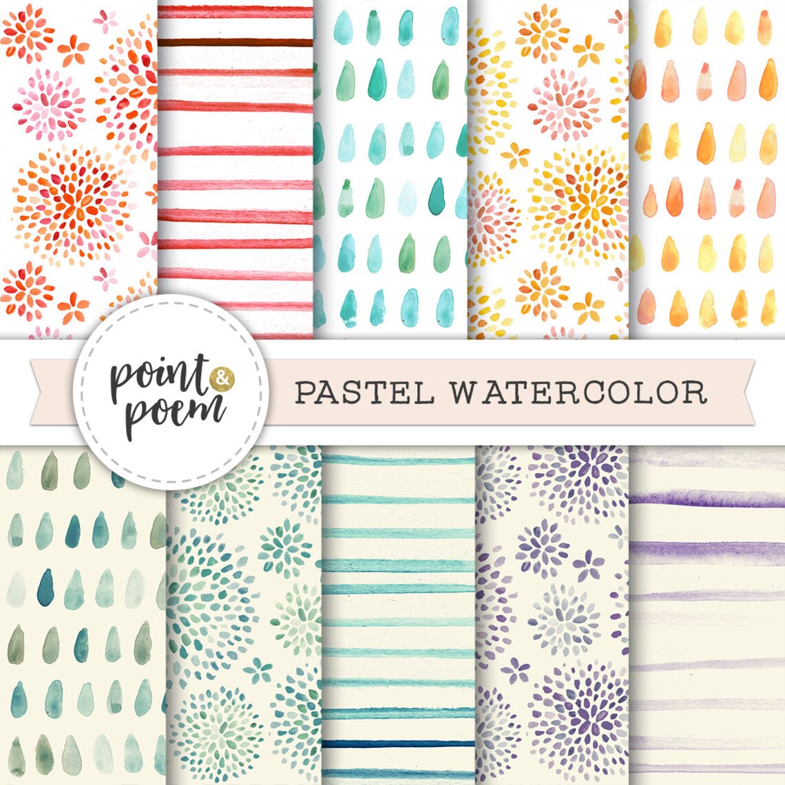 Digital Paper Pack Pastel Watercolor Textured Hand Painted | Etsy
