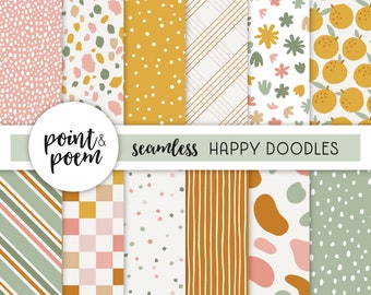 Modern Abstract Digital Paper | Happy Doodles Seamless Digital Paper | Boho Digital Scrapbooking Paper | Instant Download Commercial Use