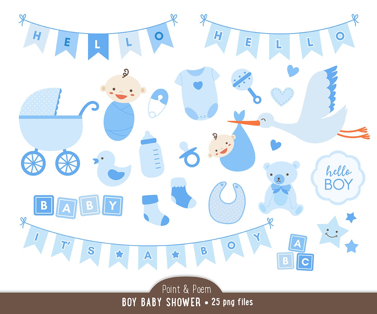 Baby Boy Clip Art Shower Clipart Blue Graphics Banners - Etsy