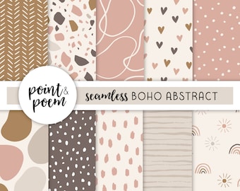 Boho Doodle Seamless Digital Papers, Earth Tones Boho Digital Paper Pack, Hand drawn Patterns, Digital Scrapbooking Paper, Commercial Use