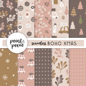 Weihnachten Digital Papier, Minimal Neutral Scandi Weihnachten Digital Papiere, Rosa Boho Urlaub Muster, Digital Scrapbooking, kommerzielle Nutzung