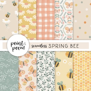 Carte digitali primaverili, Carta digitale floreale carina, ape, farfalle, Fiori margherita, Giallo rosa, Modelli disegnati a mano, Uso commerciale